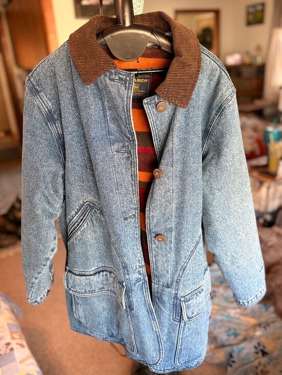 Woolrich Jackets & Blazers - Vintage Woolrich Blanket Lined Blue Denim Chore Coat Wool Women's Size XL